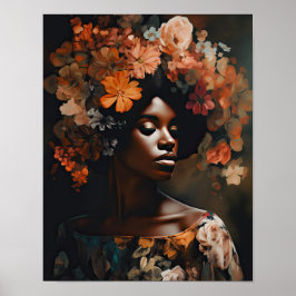 Vrouw met bloemenhoofd Art Print Poster