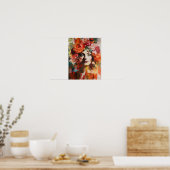 Vrouw met bloemenhoofd Art Print Poster (Keuken)