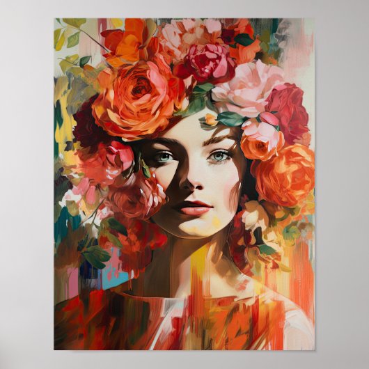 Vrouw met bloemenhoofd Art Print Poster (Voorkant)