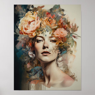 Vrouw met bloemenhoofd Art Print Poster