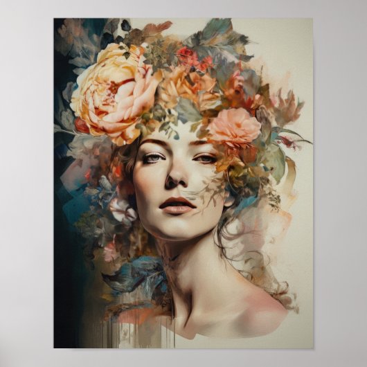 Vrouw met bloemenhoofd Art Print Poster (Voorkant)