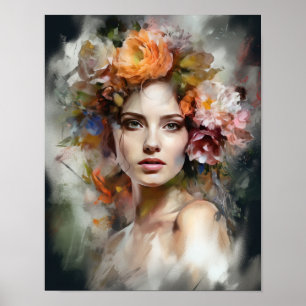 Vrouw met bloemenhoofd Art Print Poster