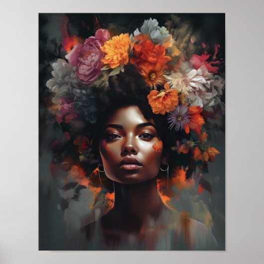 Vrouw met bloemenhoofd Art Print Poster (Voorkant)