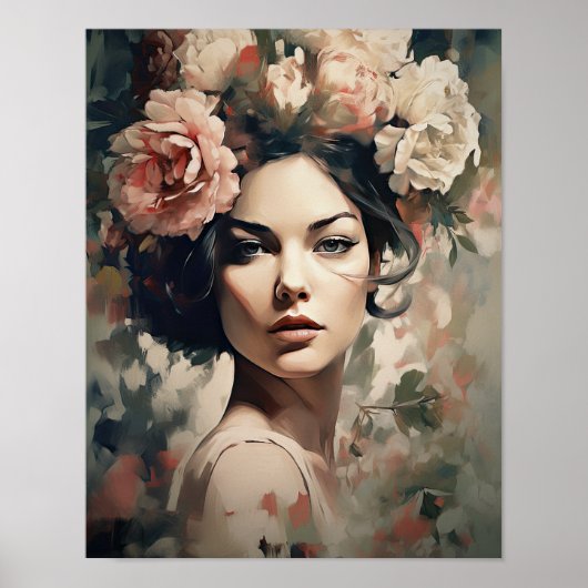 Vrouw met bloemenhoofd Art Print Poster (Voorkant)