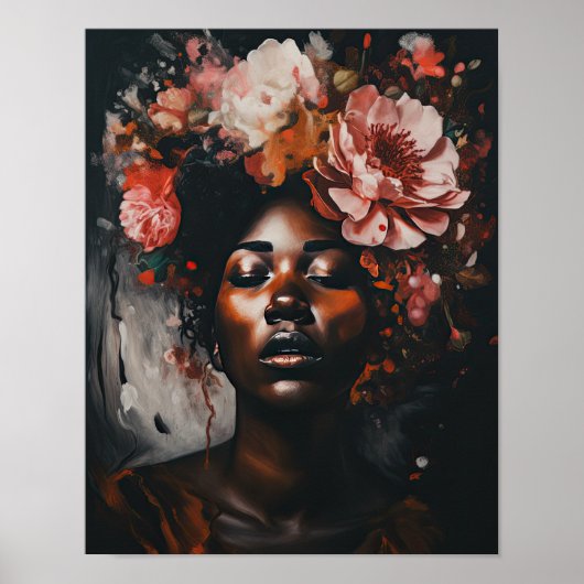 Vrouw met bloemenhoofd Art Print Poster (Voorkant)