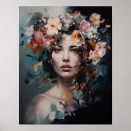 Vrouw met bloemenhoofd Art Print Poster