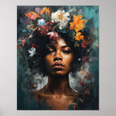 Vrouw met bloemenhoofd Art Print Poster (Voorkant)