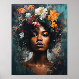 Vrouw met bloemenhoofd Art Print Poster