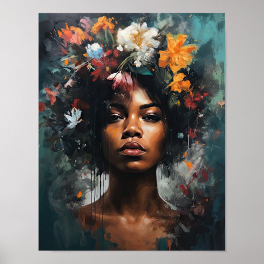 Vrouw met bloemenhoofd Art Print Poster (Voorkant)