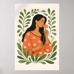 Vrouw met bloemenposter, botanische vrouwelijke mu poster
