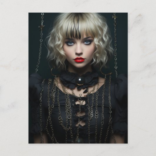 Vrouw Met Blond Haar Zwart Jurk En Kettingen Briefkaart (Voorkant)