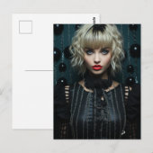 Vrouw met blond haar zwart jurkje briefkaart (Voorkant / Achterkant)