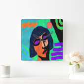 Vrouw met Bob Haircut Abstracte Kunst Vierkante Klok (Huis)