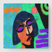 Vrouw met Bob Haircut Abstracte Kunst Vierkante Klok (Voorkant)