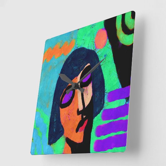 Vrouw met Bob Haircut Abstracte Kunst Vierkante Klok (Hoek)