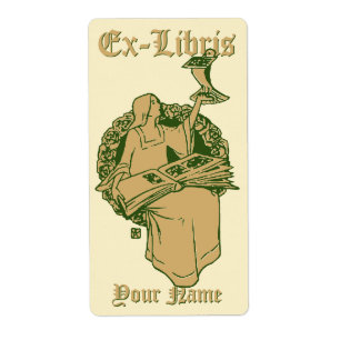 Vrouw met Boek & Vogel Ex Libris Sjabloon Etiket