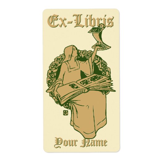 Vrouw met Boek & Vogel Ex Libris Sjabloon Etiket (Voorkant)