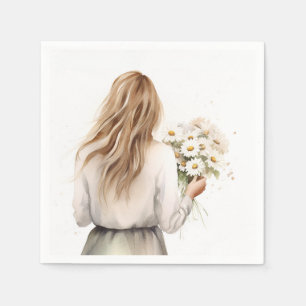 Vrouw Met Boeket Madeliefjes Servet