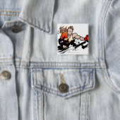 Vrouw met bokshandschoen vierkante button 5,1 cm (In situ)