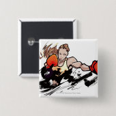 Vrouw met bokshandschoen vierkante button 5,1 cm (Voorkant /achterkant)