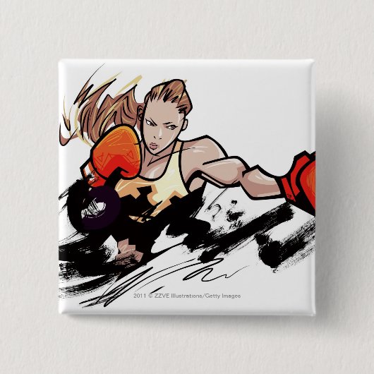 Vrouw met bokshandschoen vierkante button 5,1 cm (Voorkant)
