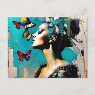 Vrouw met Briefkaart Butterflies