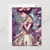 Vrouw met Briefkaart Butterflies (Voorkant / Achterkant)