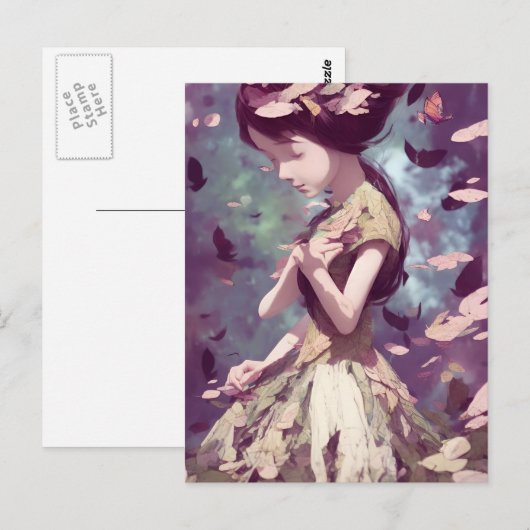 Vrouw met Briefkaart Butterflies (Voorkant / Achterkant)