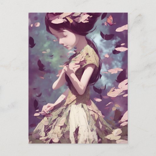 Vrouw met Briefkaart Butterflies (Voorkant)