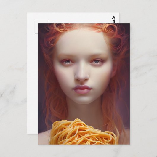 Vrouw met Briefkaart van spaghetti (Voorkant / Achterkant)