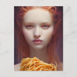 Vrouw met Briefkaart van spaghetti