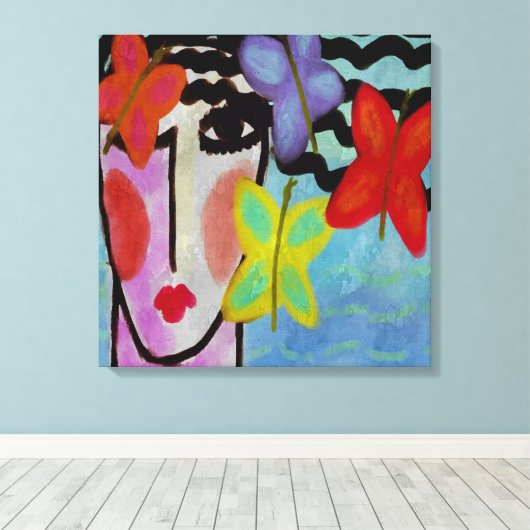 Vrouw met Butterflies Abstract digitaal schilderen Canvas Afdruk (Insitu (Houten vloer))