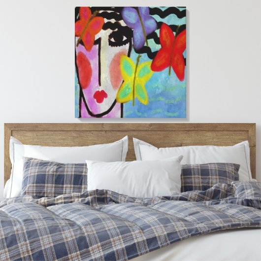 Vrouw met Butterflies Abstract digitaal schilderen Canvas Afdruk (Insitu (Slaapkamer))
