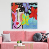 Vrouw met Butterflies Abstract digitaal schilderen Canvas Afdruk (Insitu (Woonkamer))
