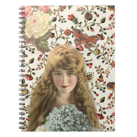 vrouw met Calico Floral Pattern Notitieboek (Voorkant)