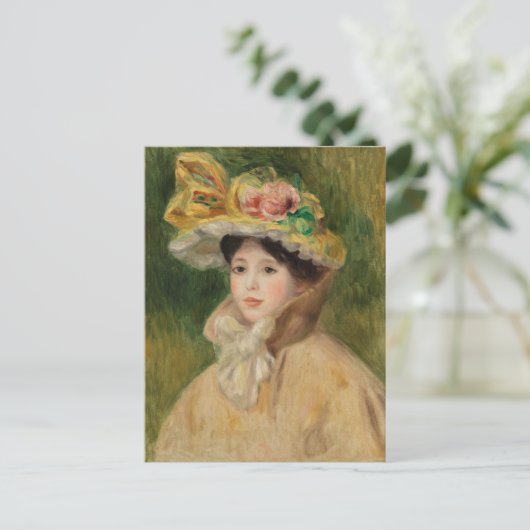 Vrouw met capeline door Pierre Auguste Renoir Briefkaart (Staand voorkant)