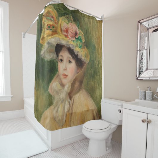 Vrouw met capeline door Pierre Auguste Renoir Douchegordijn (In situ)