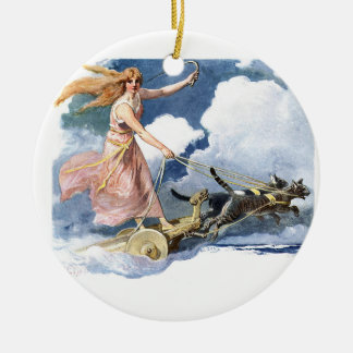 Vrouw met Cat Chariot Artwork Keramisch Ornament