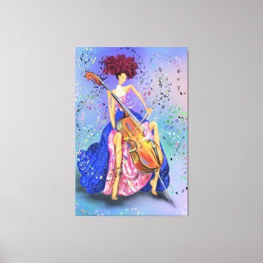 Vrouw met Cello Canvas Print - Schilderij (Voorkant)