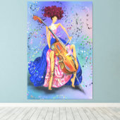 Vrouw met Cello Canvas Print - Schilderij (Insitu (Houten vloer))