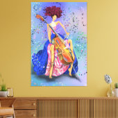 Vrouw met Cello Canvas Print - Schilderij (Insitu (Woonkamer))