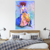 Vrouw met Cello Canvas Print - Schilderij (Insitu (Slaapkamer))