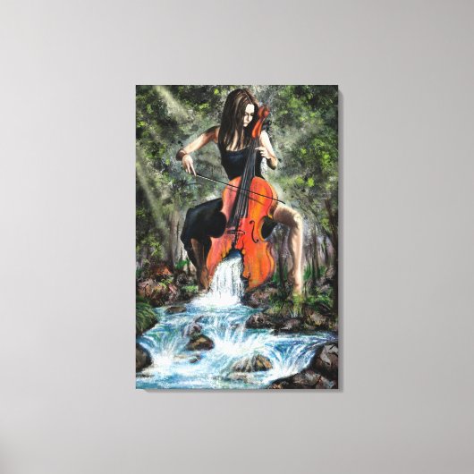 Vrouw met cello in de natuur canvasprint - Schilde Canvas Afdruk (Voorkant)