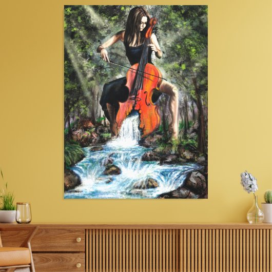 Vrouw met cello In Natuur Canvas Print - Schilderi (Insitu (Woonkamer))