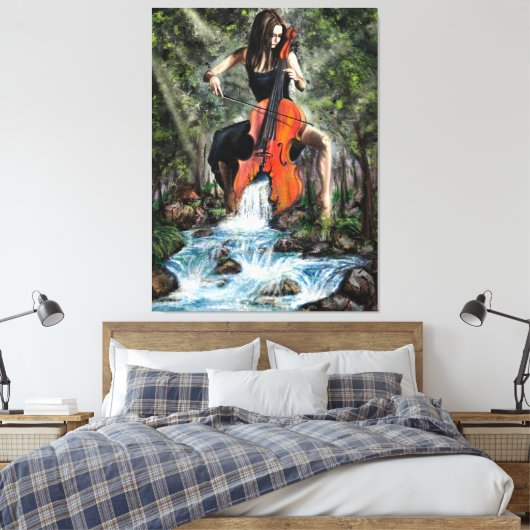 Vrouw met cello In Natuur Canvas Print - Schilderi (Insitu (Slaapkamer))