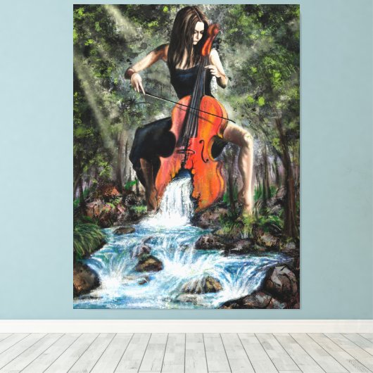 Vrouw met cello In Natuur Canvas Print - Schilderi (Insitu (Houten vloer))