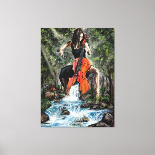 Vrouw met cello In Natuur Canvas Print - Schilderi (Voorkant)