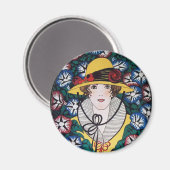 Vrouw met chrysantenbloemen magneet (Voorkant / Achterkant)