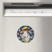 Vrouw met chrysantenbloemen magneet (Insitu (Vaatwasser))