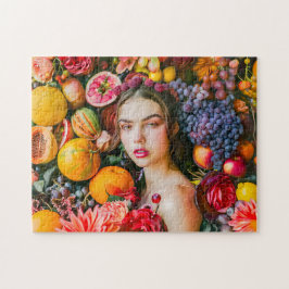 Vrouw met citrusvruchten en bloemenguirlande legpuzzel